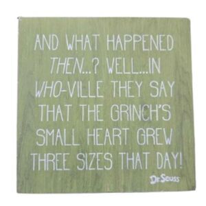 Grinch Wooden Christmas Decor 4x4 Dr Seuss Holiday Sign